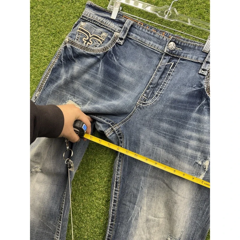 Rock Revival Jeans Mens 42 Illesley Straight Leg Embroidered Denim Preppy y2k